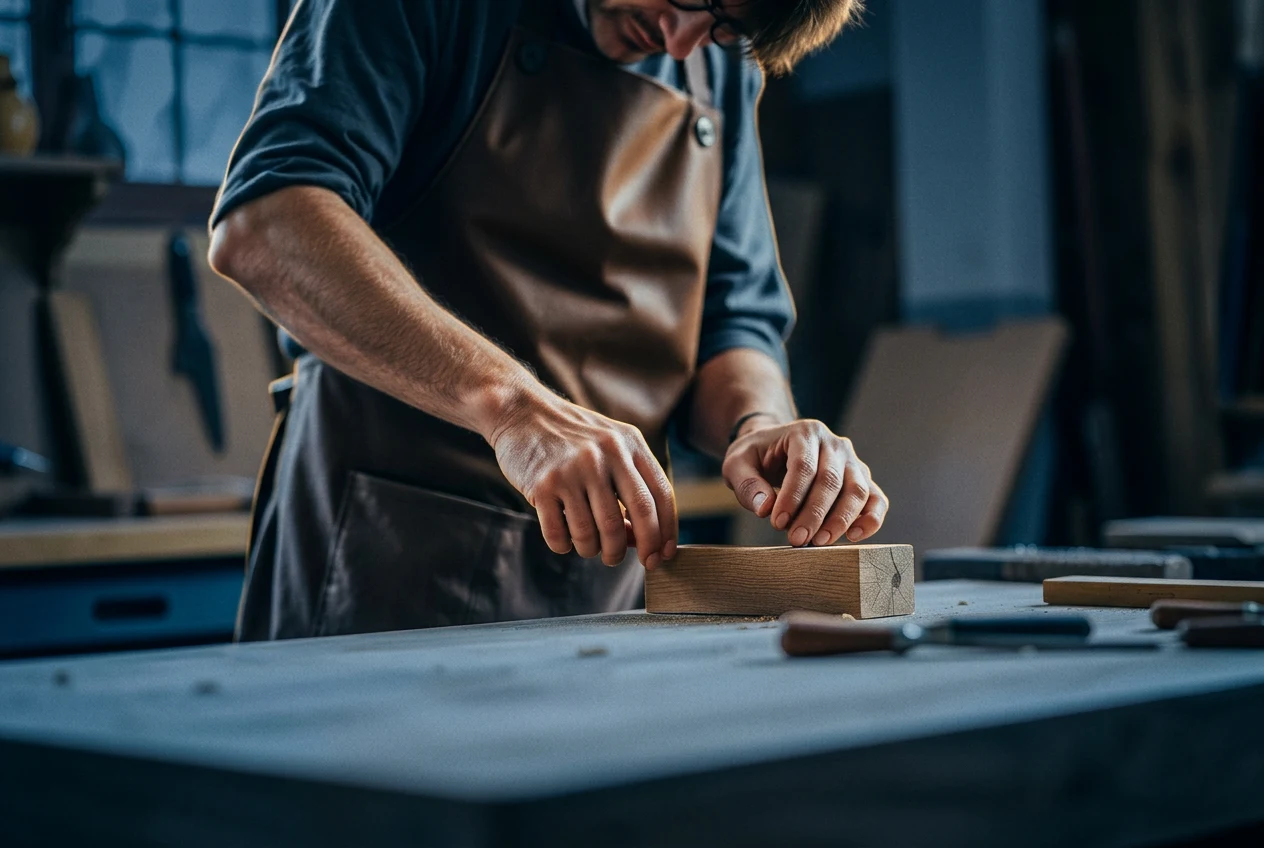 Artisan menuisier au travail dans son atelier