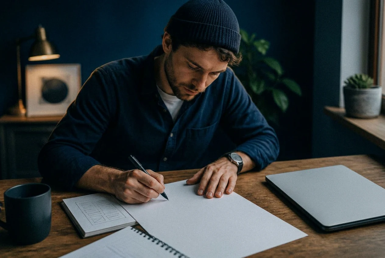 Designer web travaillant sur les maquettes d'un site