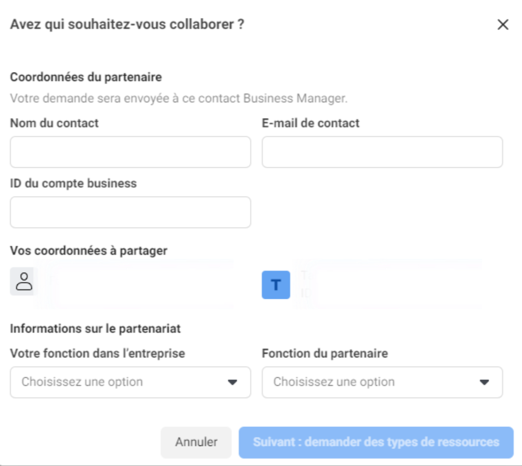 partage de ressources partenaires Facebook Business Manager